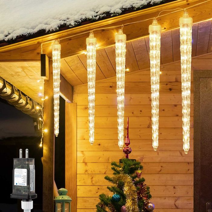 Коледни лампички ледени висулки стичаща се светлина 3м х 40см 8бр. бял