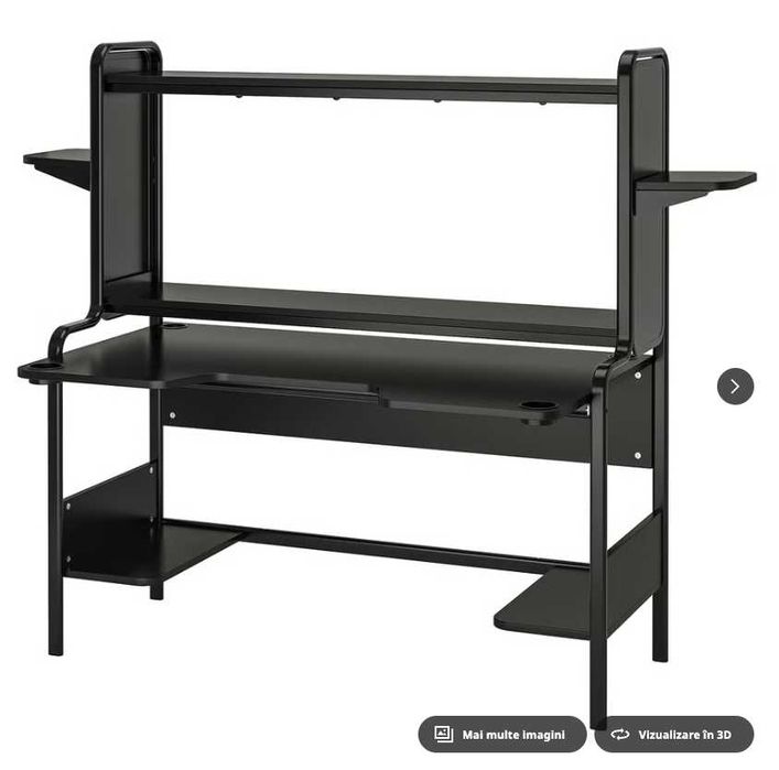 Birou gaming Ikea FREDDE, negru, 140/185x74x146 cm