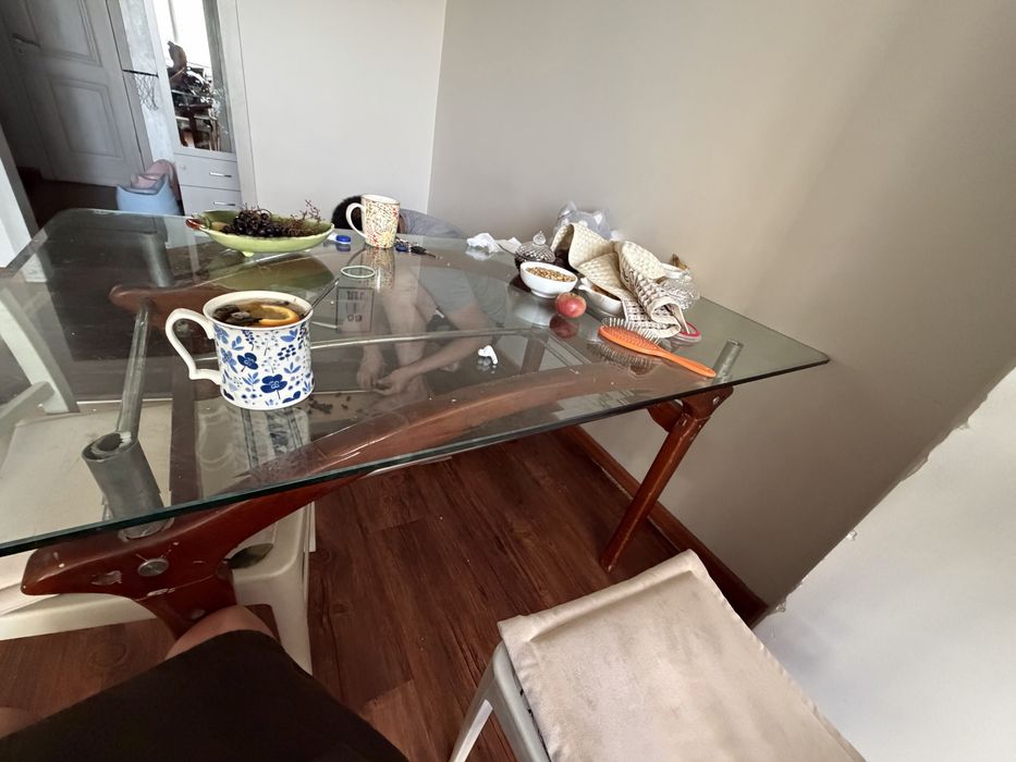 Стол 140 стекло дерево