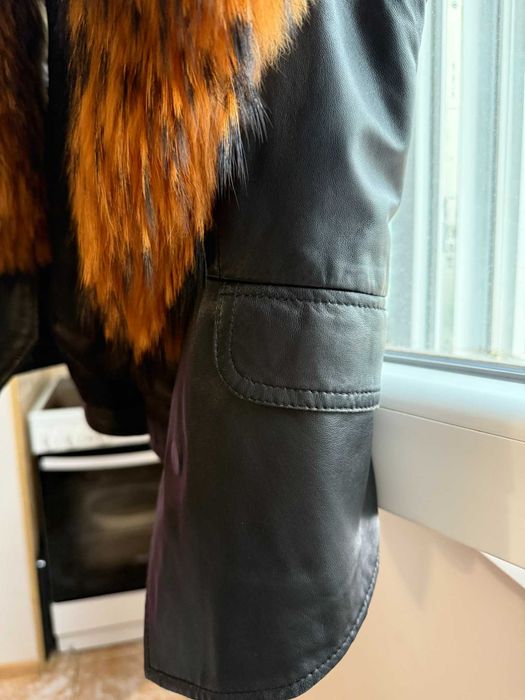 Елек от естествена кожа с ест косъм яка от кожа на миеща мечка raccoon