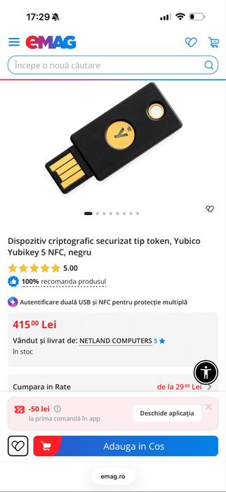 [LIVRARE OLX OK] Pachet 2x Chei de logare fizice, Yubico YubiKey 5 USB-A NFC