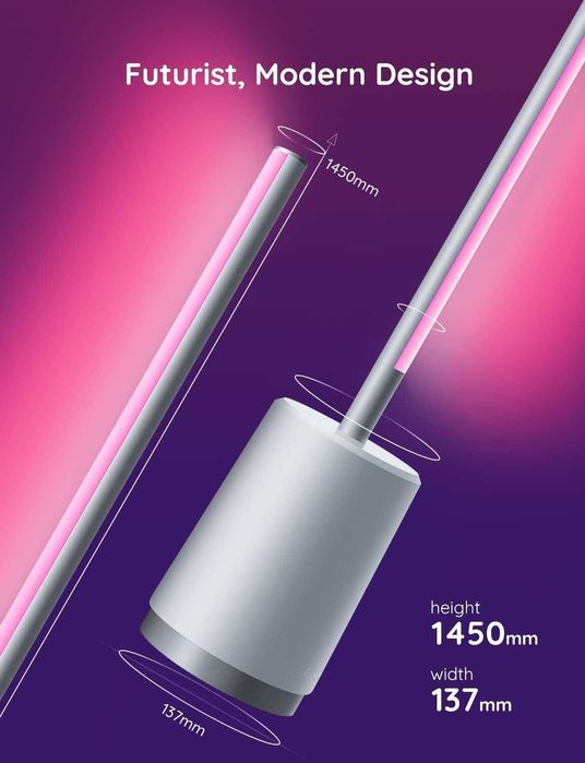 Lampă de podea LED smart Govee RGBICWW H6072, cu peste 64 de moduri de scenă, mod muzică și DIY, control vocal prin WiFi compatibil Alexa, argintiu