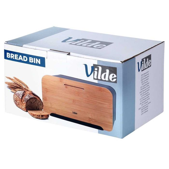 Кутия за хляб, изработена от метал, бамбукова дъска, модерен дизайн