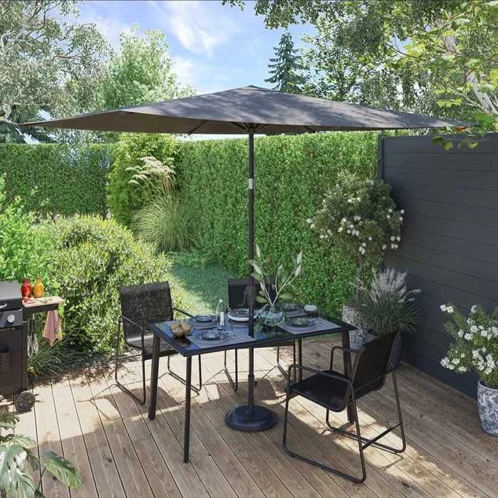 Umbrela de soare pentru gradina GoodHome Kasane, 3 x 2 m, gri/neagra, cu manivela, noua, fara baza