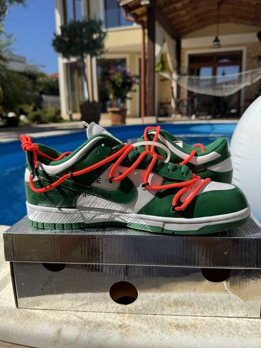 Nike Dunk Low Off-White Pine Green Кецове 45 EUR + Кутия