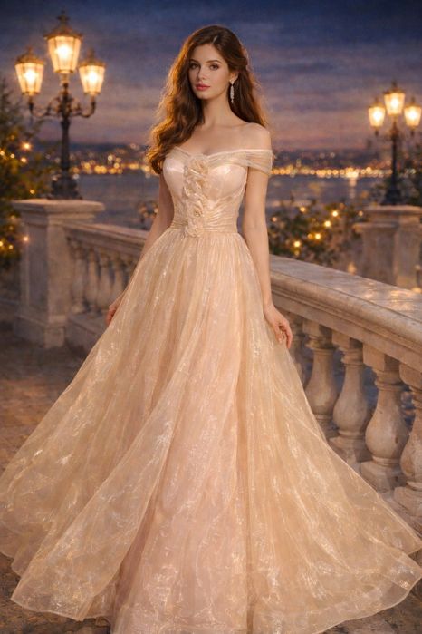 Роскошное вечернее платье в нежно-персиковом цвете