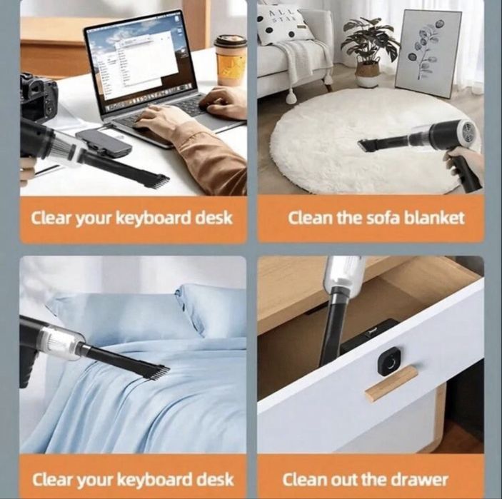 Мини безжична прахосмукачка за кола / бюро – мощно почистване