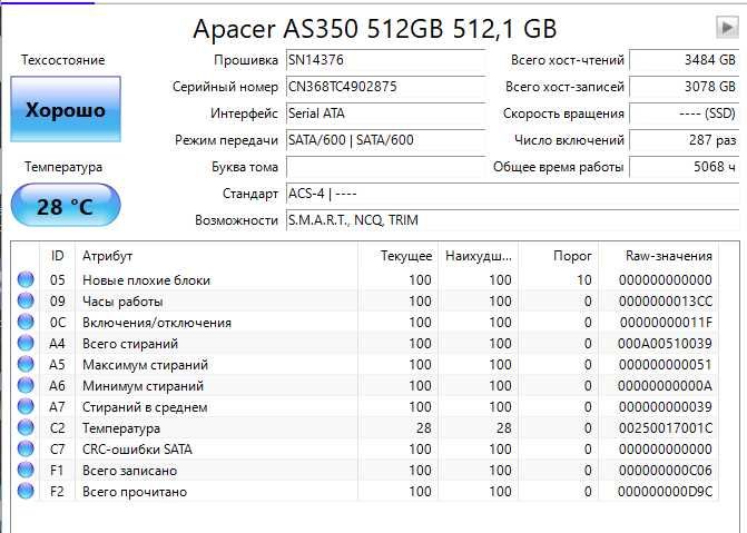 SSD Apacer AS350X 512GB