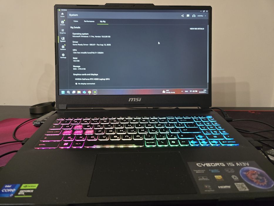 Геймърски лаптоп msi cyborg intel i7-13620 RAM 16Gb nVidia RTX4060 8gb