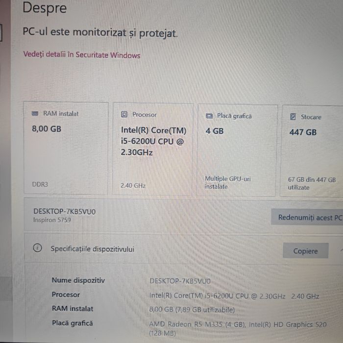 Leptop Dell model 5759 17.3 inch  i ,ssd 512gb 8 rami