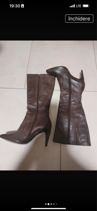 Cizme inalte piele culoare maro f comode toc mic 8 cm