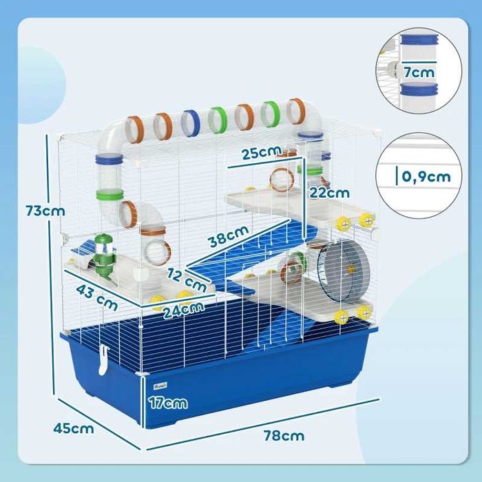 Клетка за хамстери PawHut с 4 нива,  с тунелна система, колиба, колело