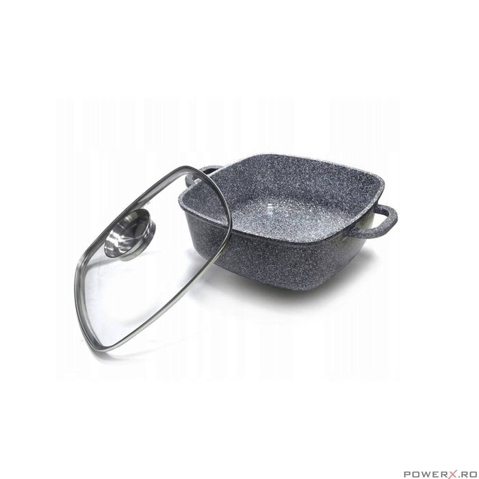 Vas pentru cuptor termorezistent, strat antiaderent marmura, cu capac,