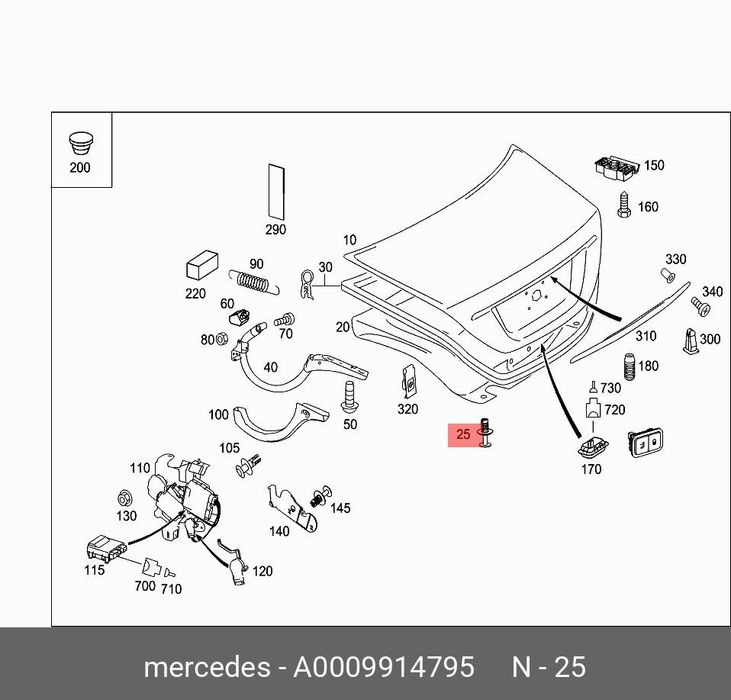 Clema fixare tapiterie Mercedes Clasa C W204, W205, Clasa CLS C218, C219, Clasa E W212, W213, Clasa S W222, Clasa SL R231, Clasa SLC R172, Clasa SLK R172, Clasa CLA C117, Tapiterie portbagaj, set 10 buc