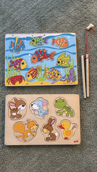 Puzzle incastru lemn pe 2 nivele si pesti