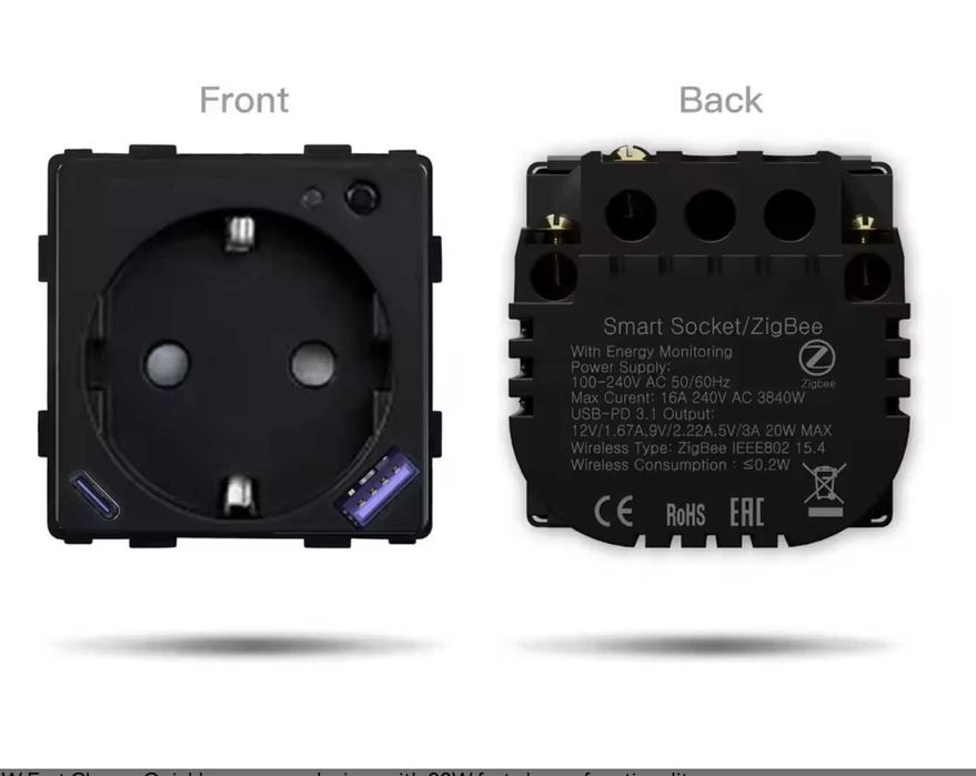 2бр Zigbee 3.0 Смарт контакти BSEED 20W USB-C & USB 2.0