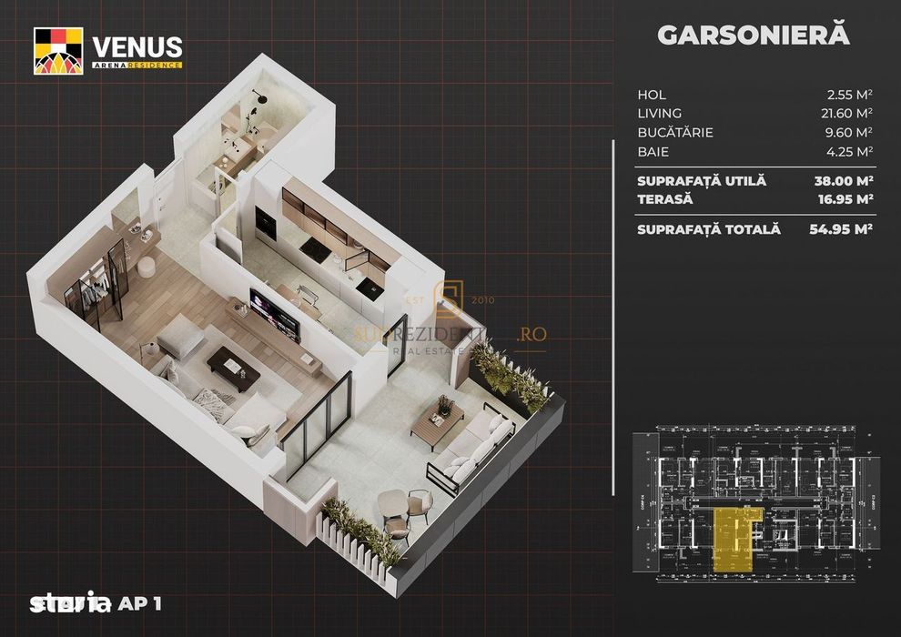Garsoniera cu terasa de vanzare, langa metrou Aparatorii Patriei