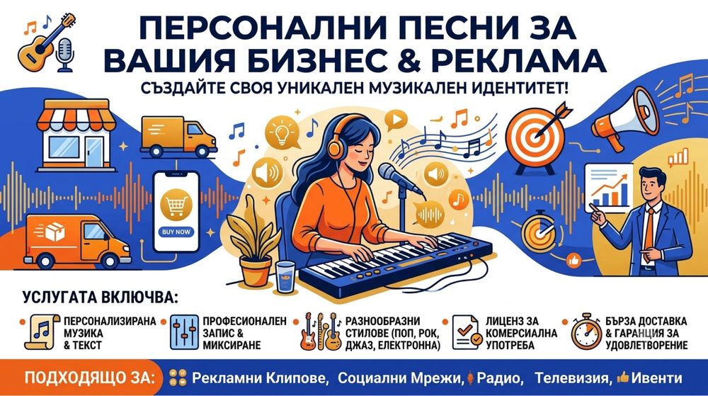 Персонално направена песен за вашата реклама и бизнес
