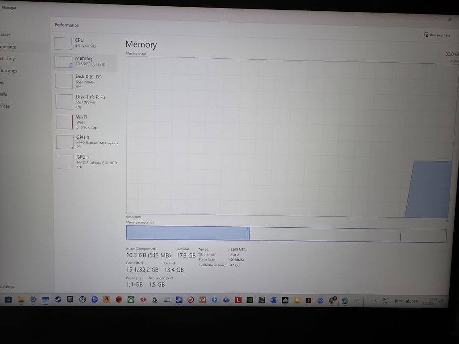 Лаптоп Lenovo Legion 16ACH6H RTX 3070 8 GB, 32GB RAM, 2 TB SSD, RYZEN 7 5800H.