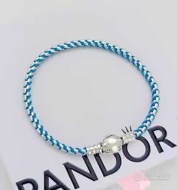 Bratara PANDORA 2025 cu lant împletit cu un fir textil turcoaz, noua!