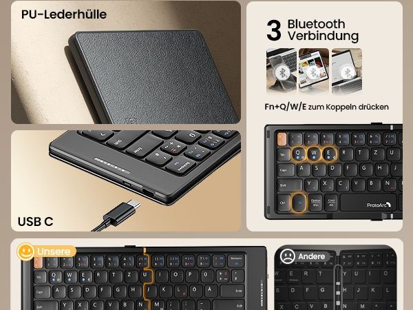 Сгъваема Bluetooth клавиатура ProtoArc XK04 + стойка за телефон