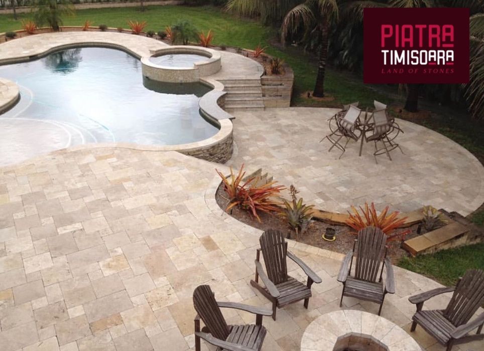 Travertin Romano french pattern pentru pavaje