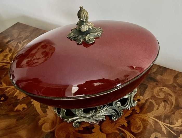 Superb centru de masa antic-stil Napoleon al III lea-portelan emailat-bronz-Franta