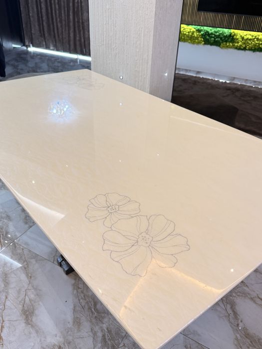 Masă Dining Elegantă din Compozit Stil Marmură (159x88 cm)