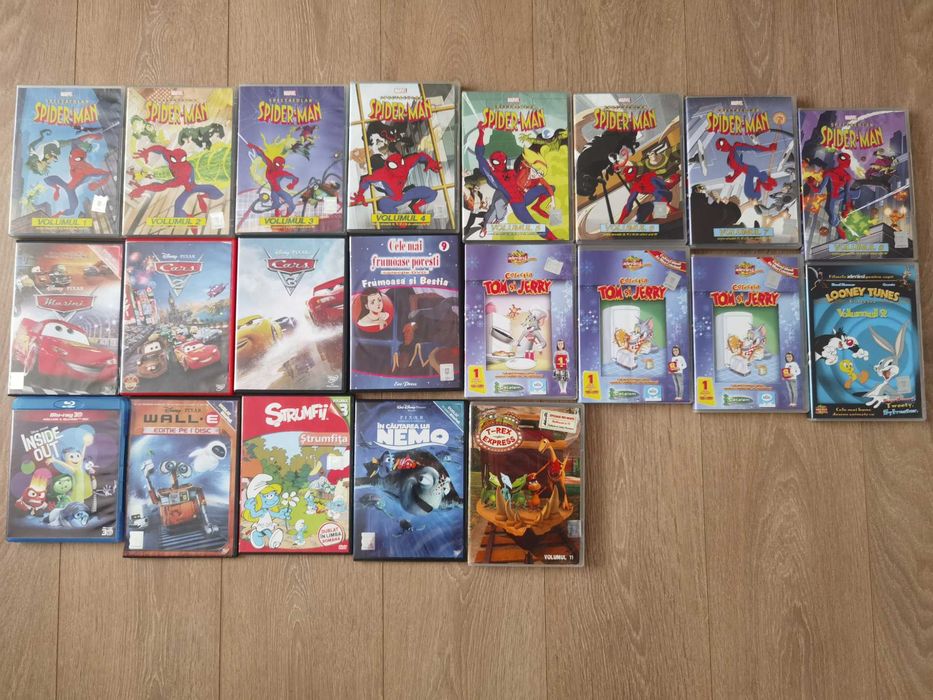 DVD uri desene animate Cars, Tom and Jerry Strumfii colecția SpiderMan