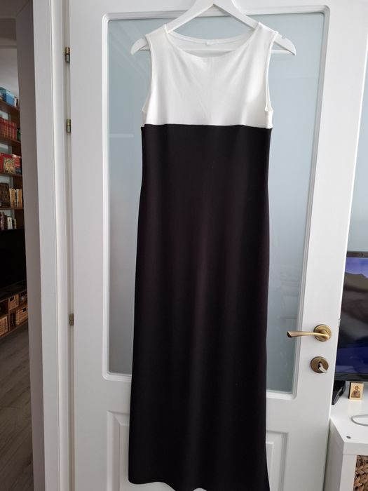 Rochie lunga alb negru cu jacheta neagra