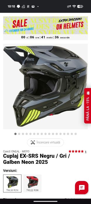 Casca enduro adventure Oneal EX SRS Negru / Gri / Galben Neon 2025 masura M