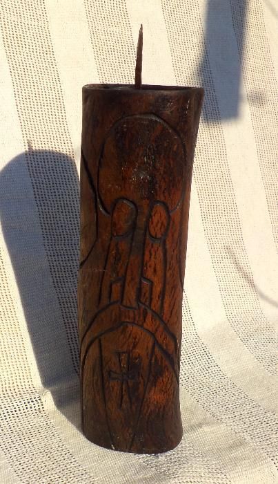 Дървен  авторски свещник с изображения на светци