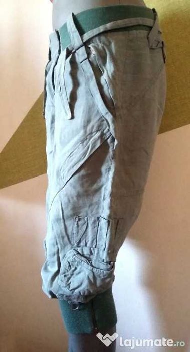 Pantaloni trei sferturi din in comozi lejeri buzunare fermoare metal