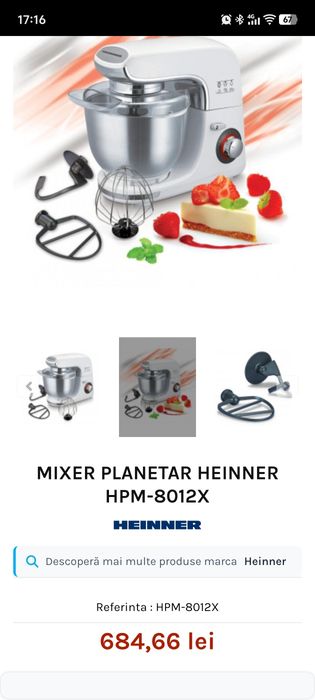 Mixer planetar robot de bucătărie HEINNER 800w