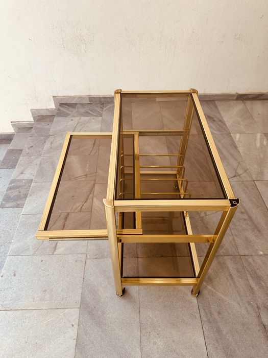 Италианска винтидж бар количка – месинг и стъкло, 70-те години