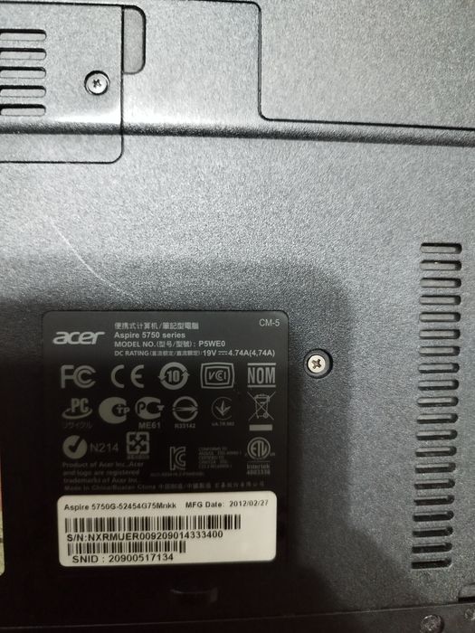 Продам ноутбук Acer aspire 5750G