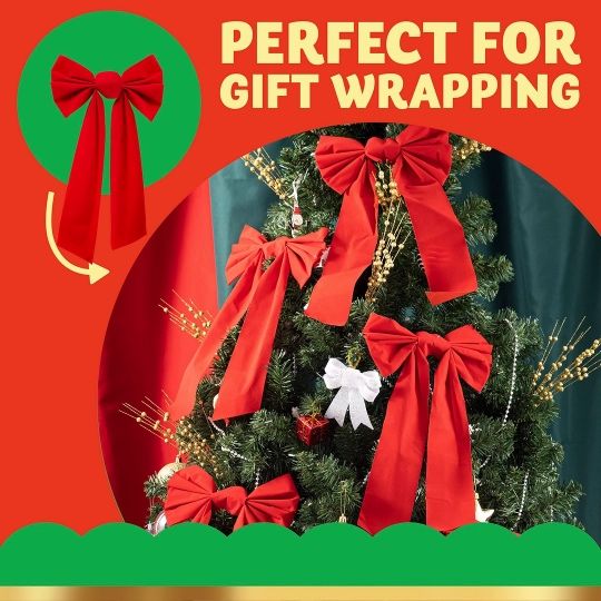 Set 12 funde Crăciun mari JOYIN, roșii, 40×23 cm