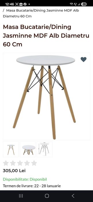 Masa rotunda MDF alb