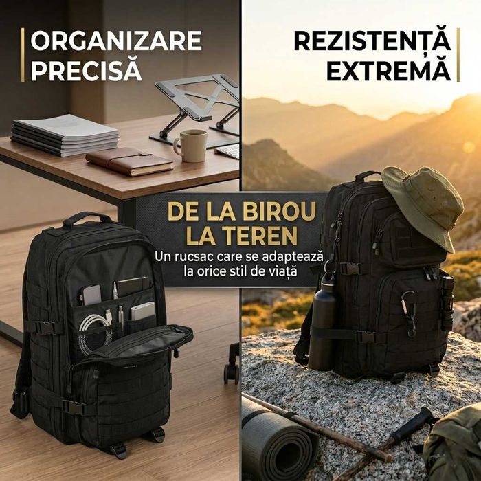 RUCSAC MILTEC Ghiozdan Militar 36 Litri - Echipament Tactic Airsoft Impermeabil sistem MOLLE - Geanta Drumetie Calatorie Laptop - Negru - SKU 14002202