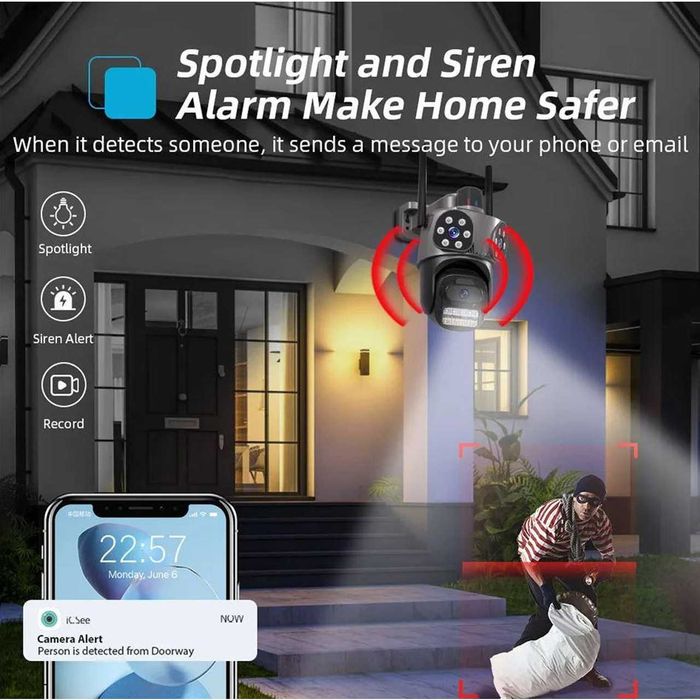 3008 10 Mpx WiFi Тройна безжична IP камера, 3 обектива, iCSee