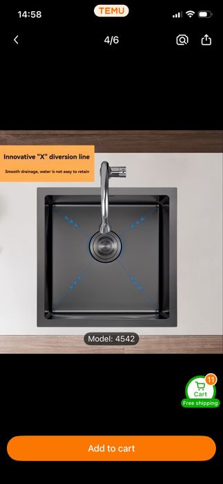 Черна мивка от 304 неръждаема стомана със сифон