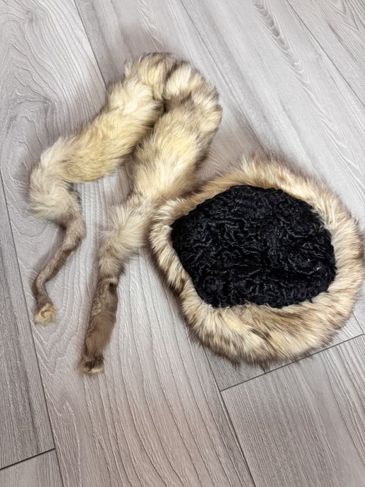 Caciula si guler blana vulpe argintie