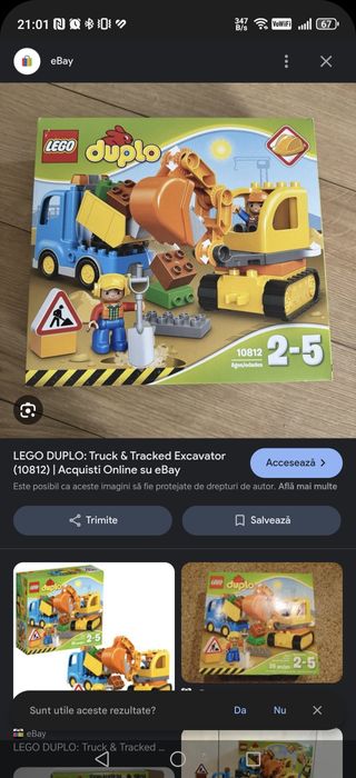 Lego Duplo 109812 - Camion si excavator șantier