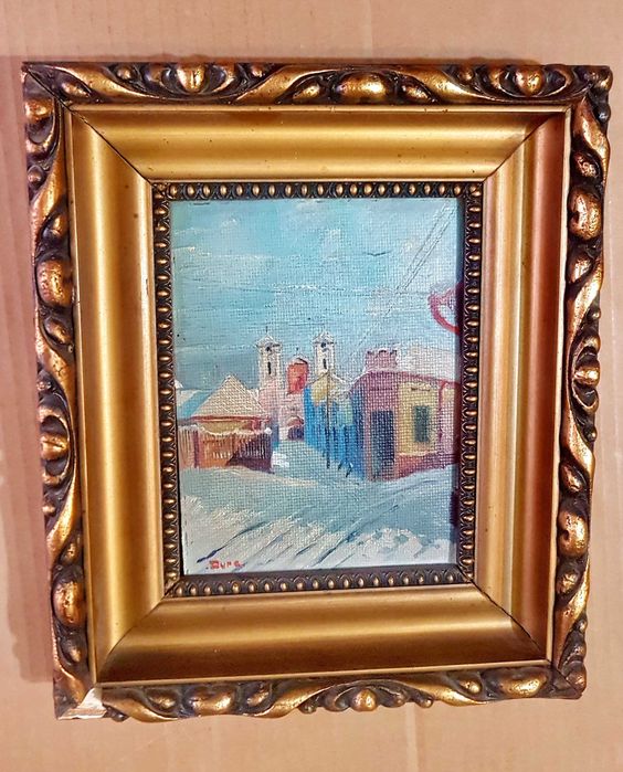 G570-I-Pictor DIODOR DURE-1901-1941-Lugoj-Biserica Adormirea Maicii Domnului. Pictura probabil panza lipita pe carton tare. Marimi cu rama 28/24