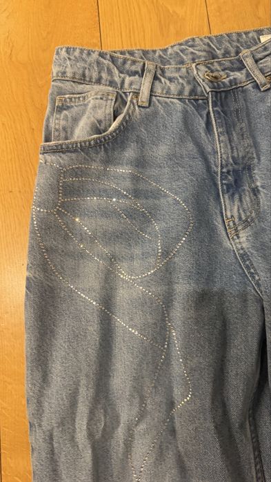 Широки дънки с панделка от камъчета Zara размер 36