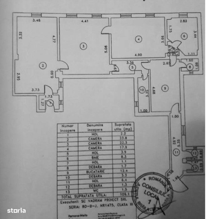 3 camere Centru Etaj 3/4 106mp