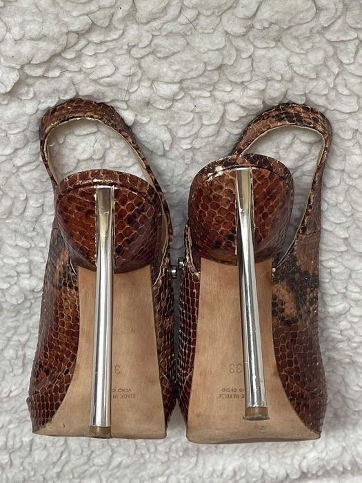 Sandale dama piele naturala sarpe toc cui argintiu Baldinini Italia