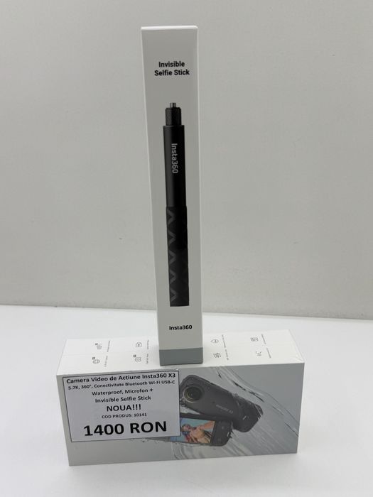Camera Video de Acțiune Insta360 X3 5.7K Waterproof + Selfie Stick Noi