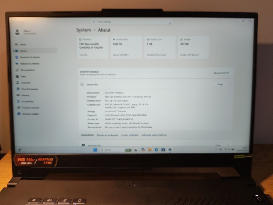 ASUS TUF Gaming F15 FX507VU – i7-13620H, RTX 4050, 16GB RAM, SSD 512GB