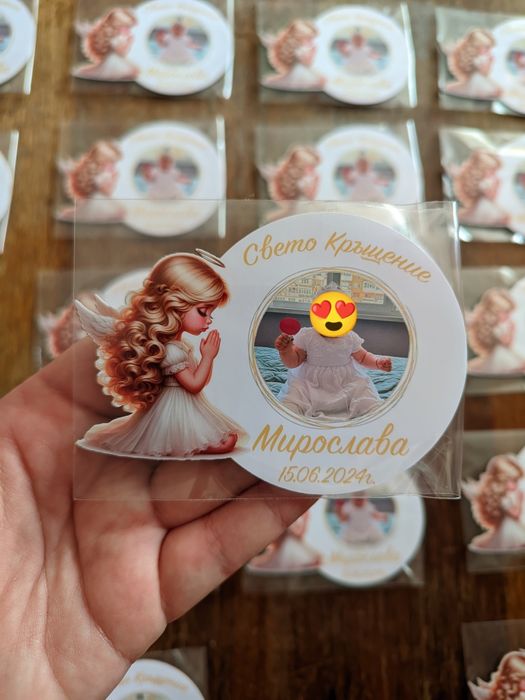 Ангелче магнит снимка, подарък за кръщене, магнит ангел, магнит кръщен